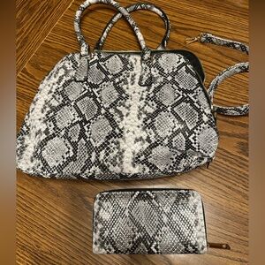 Boutique-Bought Black and White Animal Print Purse and Matching Wallet